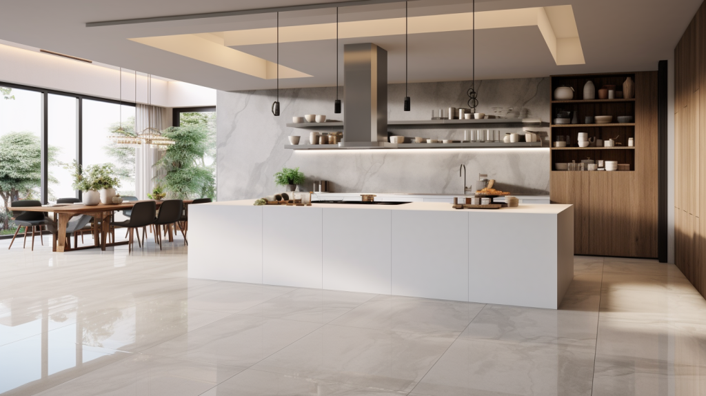 Luxurious open-concept kitchen featuring Large Format Tiles