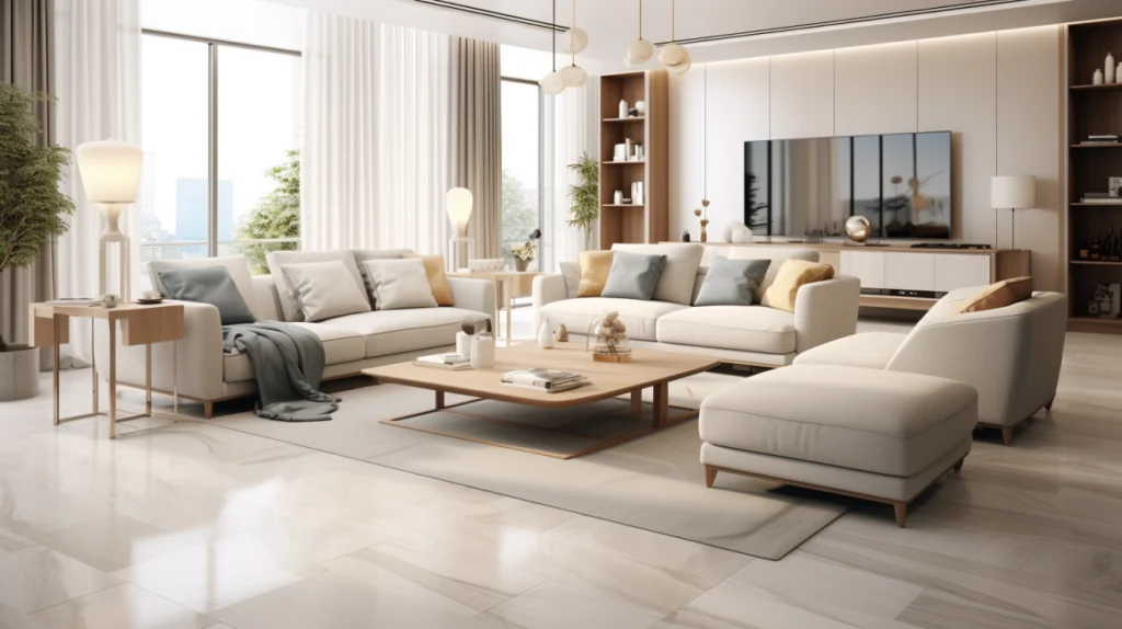 Chic residential tiling in contemporary living room