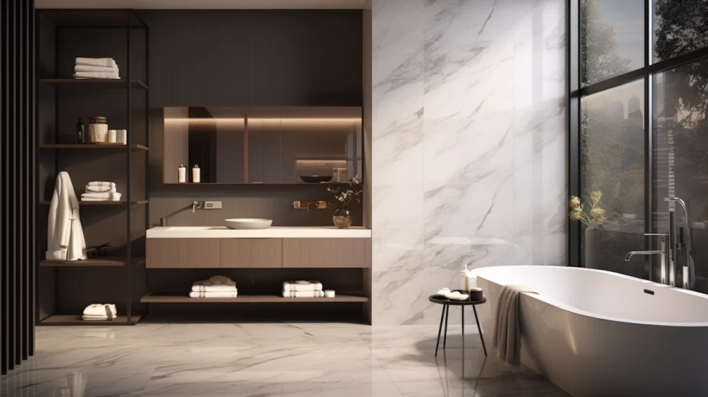Elegant bathroom featuring the latest bathroom tile trends of 2024 by Uni Tile Landers Inc.