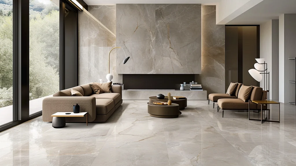 Elegant Living Room with Natural Stone Look Tiles